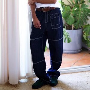 KOTN Manzala Relaxed Denim Pant Unisex Contrasting Stitching Dark Wash 29x32